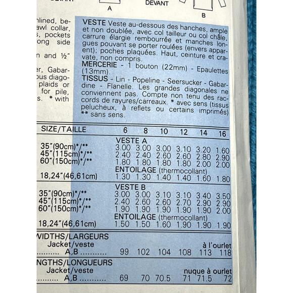 Butterick 3066 pattern blazer boxy boyfriend 1980s size 12 14 16 - Picture 6 of 6